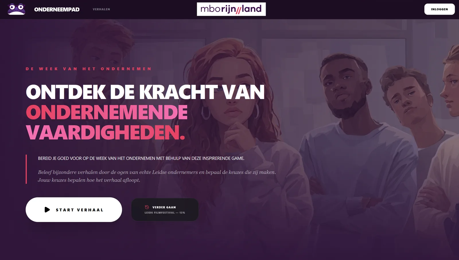 Onderneempad start screen: discover the power of entrepreneurial skills